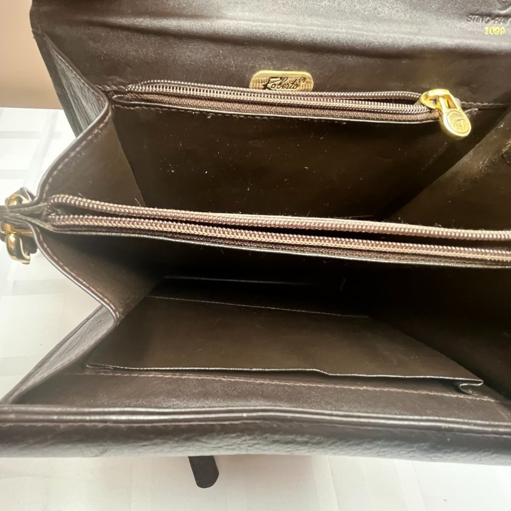 Genuine Stingray Leather Crossbody Bag Made in Italy Exotic Luxury Gold Brown - Picture 9 of 12